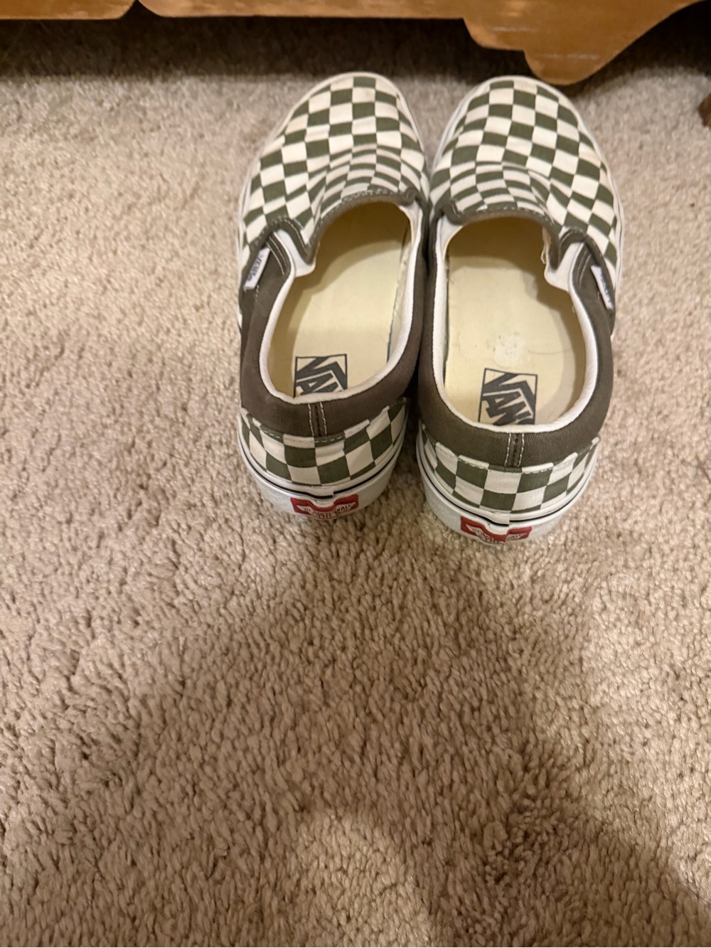 Vans Kids Slip-On Checkerboard Sneakers - Olive and White